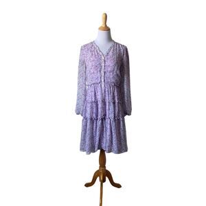 Ivy City Co Lydia in Purple Floral Flowy Whimsical Tiered A-Line Chiffon Dress